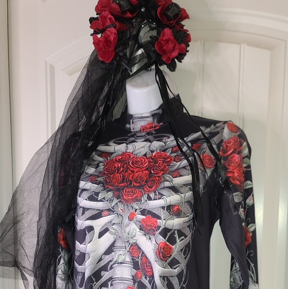 3D Skeleton Rose Cosplay Costume with added Skull Rose Vail Women M - Picture 6 of 8